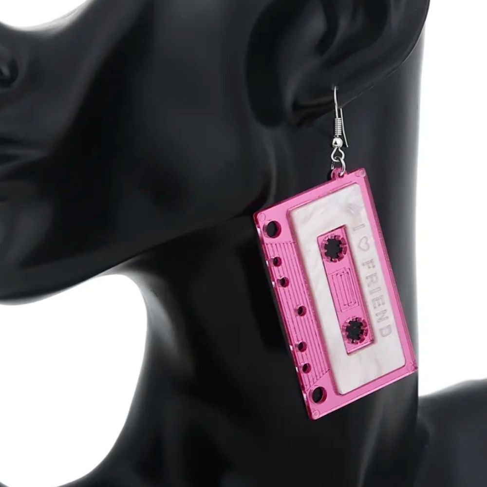 NWOT Mirrored Casette Tape Earrinngs - pink